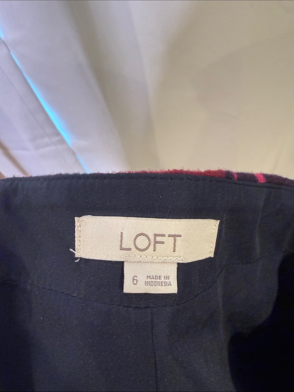 LOFT 6 Plaid Mini Skirt in Burgundy and Navy -womens Sheath School Girl - Picture 6 of 6